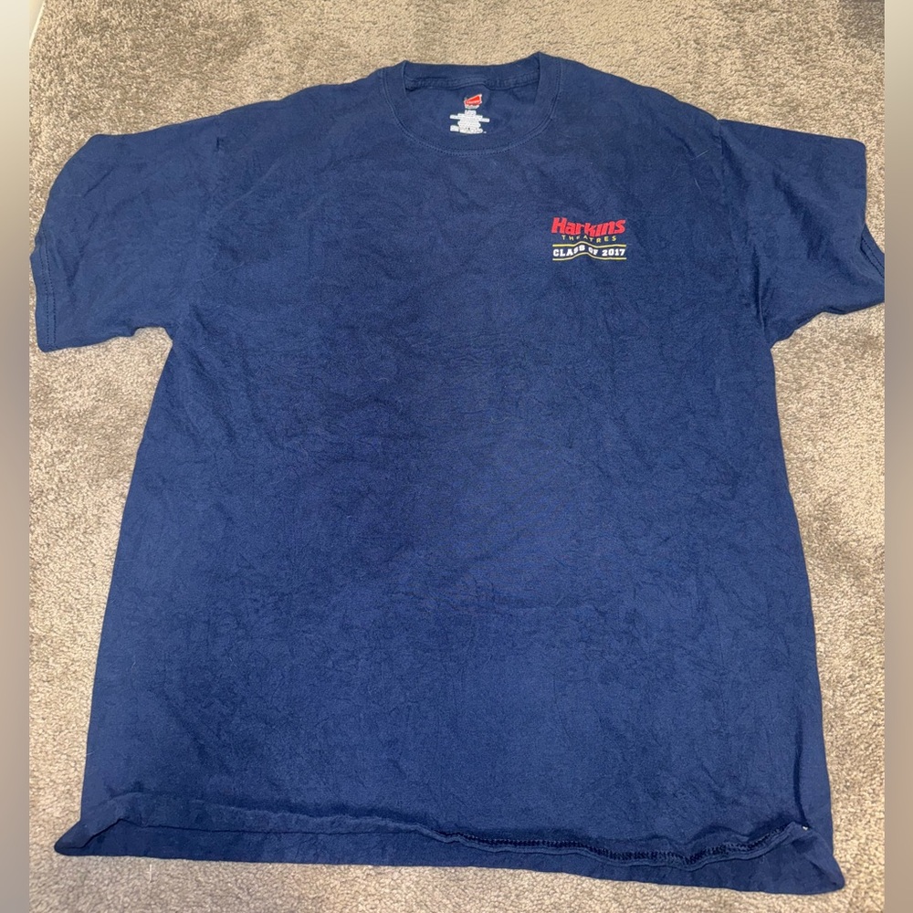 Blue 2017 Harkins characters shirt says Large, but looks Medium to me